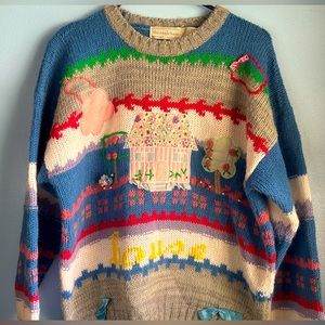Vintage Women’s The Eagle’s Eye Knitted House Sweater with Bows- Sz Large